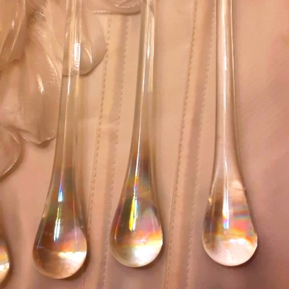 Three Murano Style Glass Iridescent Teardrops Chandelier Pieces Suncatcher - Picture 5 of 11